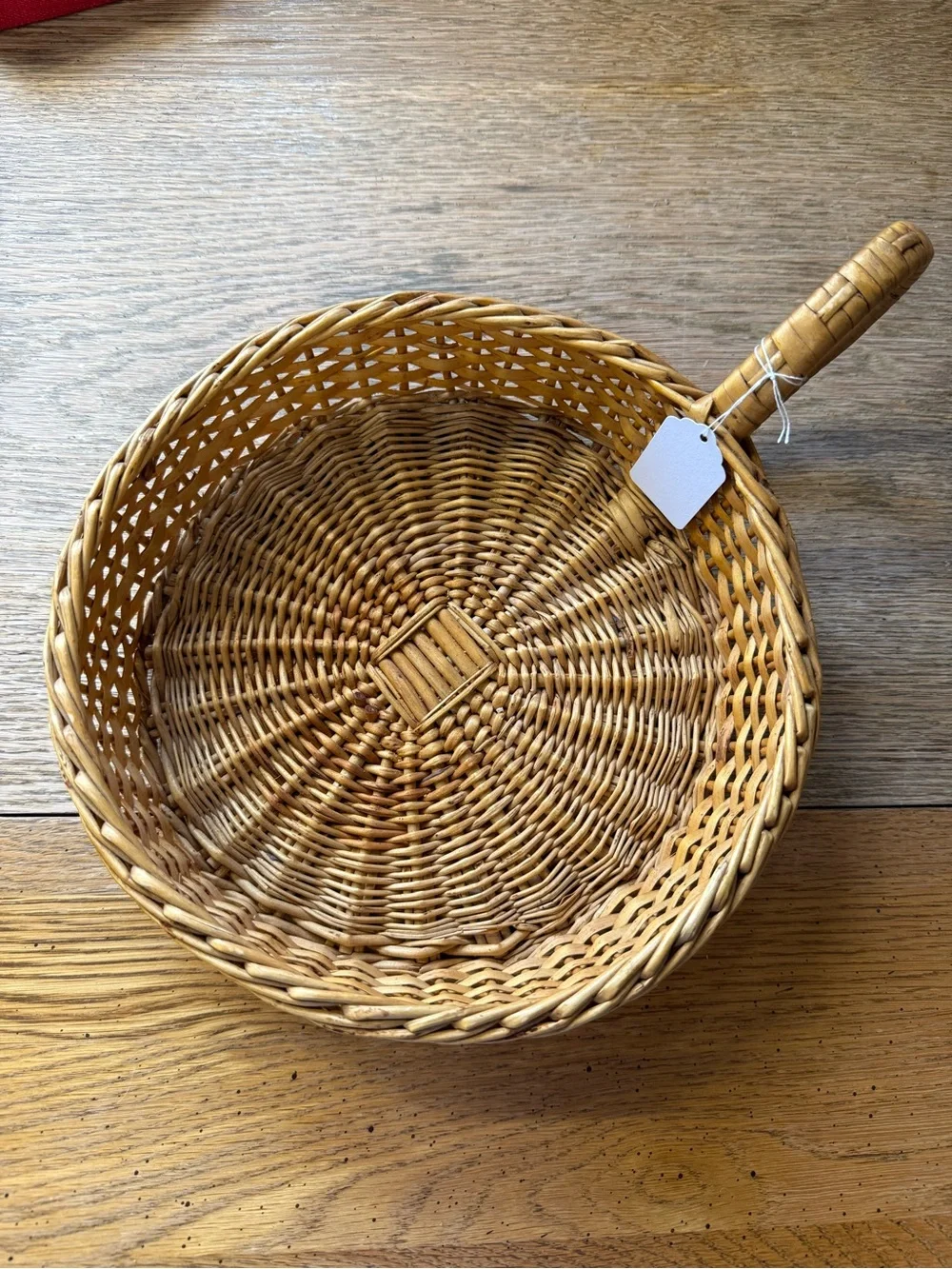 Vintage Wicker Gathering Basket Tray w/ Handle Cottagecore Farmhouse Boho Decor